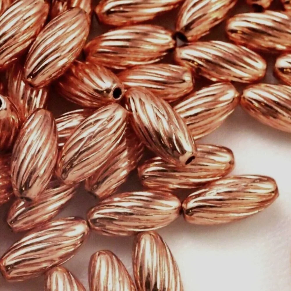 Bulk India Copper Art Deco Swirled Lines Oval Spacer Beads 9x4mm 50 pcs